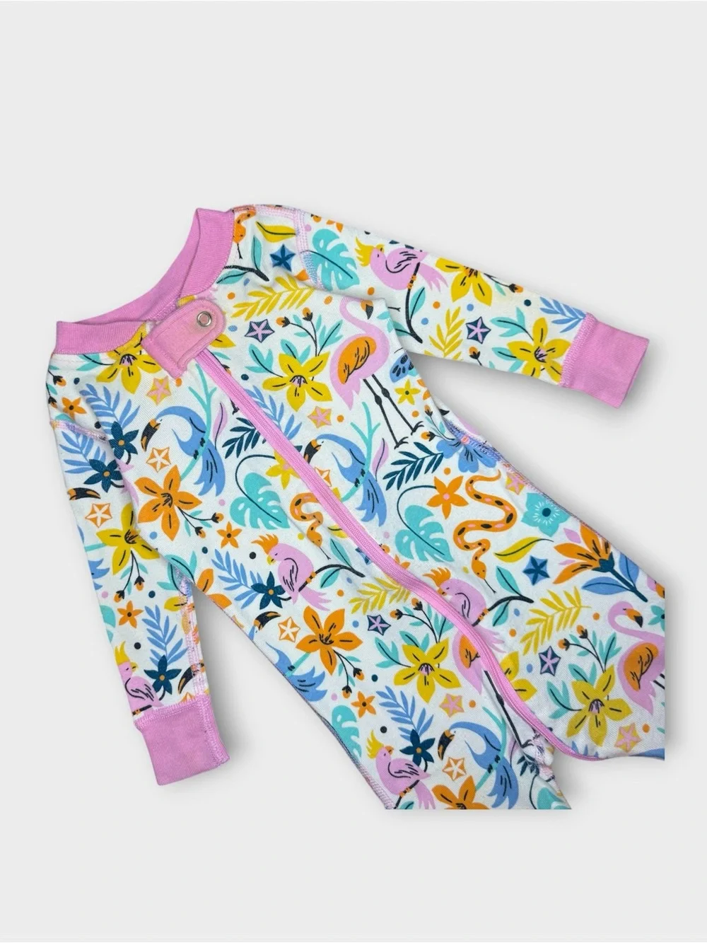 Hanna Andersson Colorful Tropical Animal Pattern Pink Trim Organic Sleeper